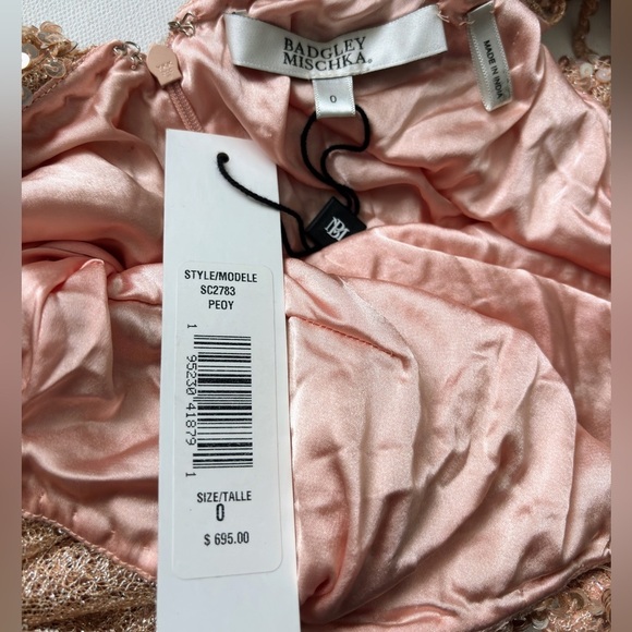 Badgley Mischka Off-the-Shoulder Sequin Dress Peony Pink size 0 gown wedding - Picture 3 of 16